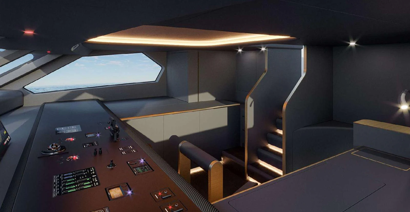The helm station features advanced navigation equipment and a sleek, modern design. aboard T-EVO 120 Yacht for Sale