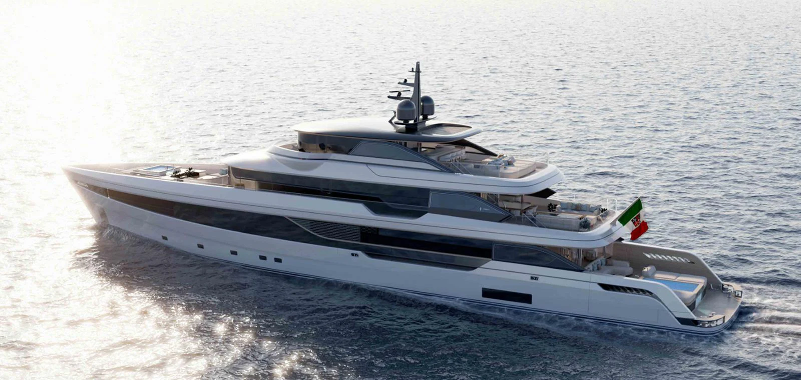 A sleek and modern yacht glides gracefully on the open water, showcasing its elegant design and luxurious amenities. aboard ADMIRAL PANORAMA 50/04 Yacht for Sale