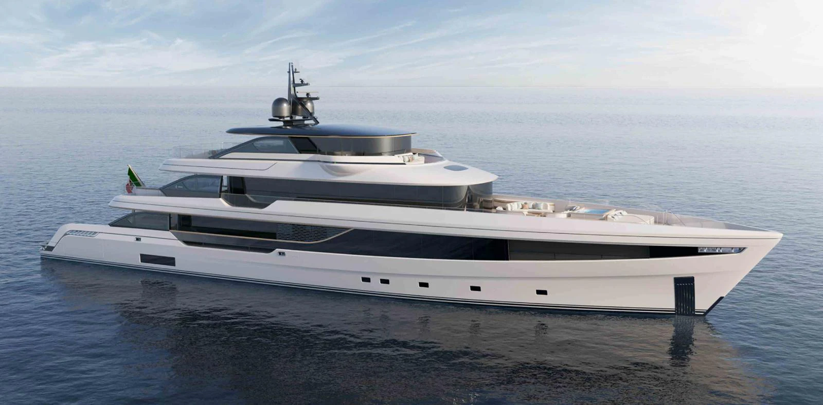 A sleek and modern yacht glides gracefully on calm waters, showcasing its elegant design and luxurious amenities. aboard ADMIRAL PANORAMA 50/04 Yacht for Sale