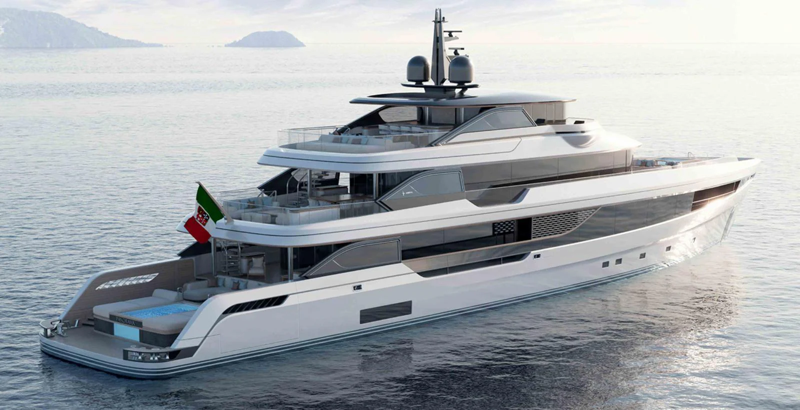 A sleek and modern yacht cruising on calm waters with an elegant design. aboard ADMIRAL PANORAMA 50/04 Yacht for Sale