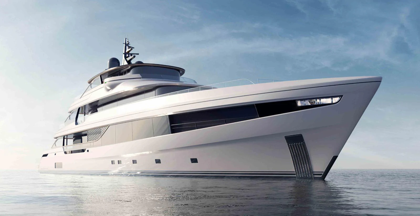 A sleek and modern yacht glides gracefully on calm waters under a clear sky. aboard ADMIRAL PANORAMA 50/04 Yacht for Sale