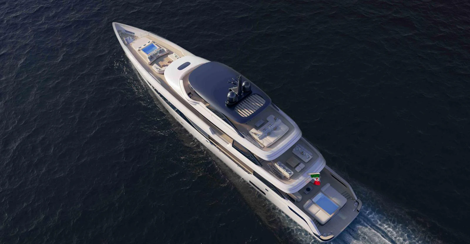 A sleek and modern yacht cruising through the water, showcasing its elegant design and spacious decks. aboard ADMIRAL PANORAMA 50/04 Yacht for Sale