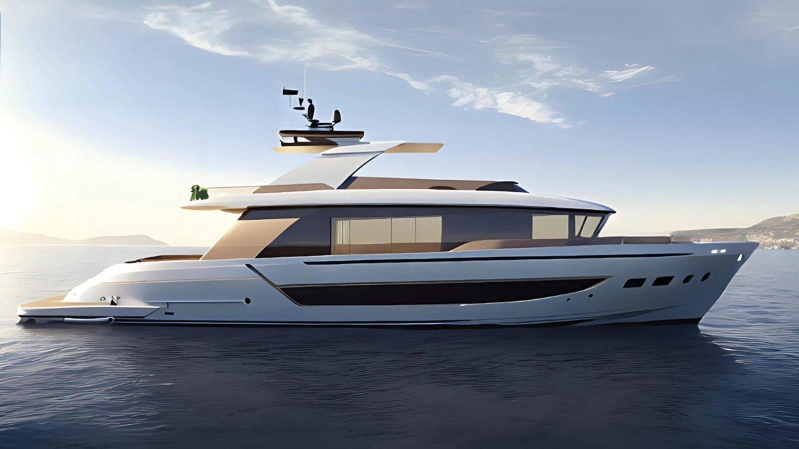 A sleek and modern yacht glides gracefully on calm waters, showcasing its elegant design and luxurious features. aboard TD77-FLY Yacht for Sale