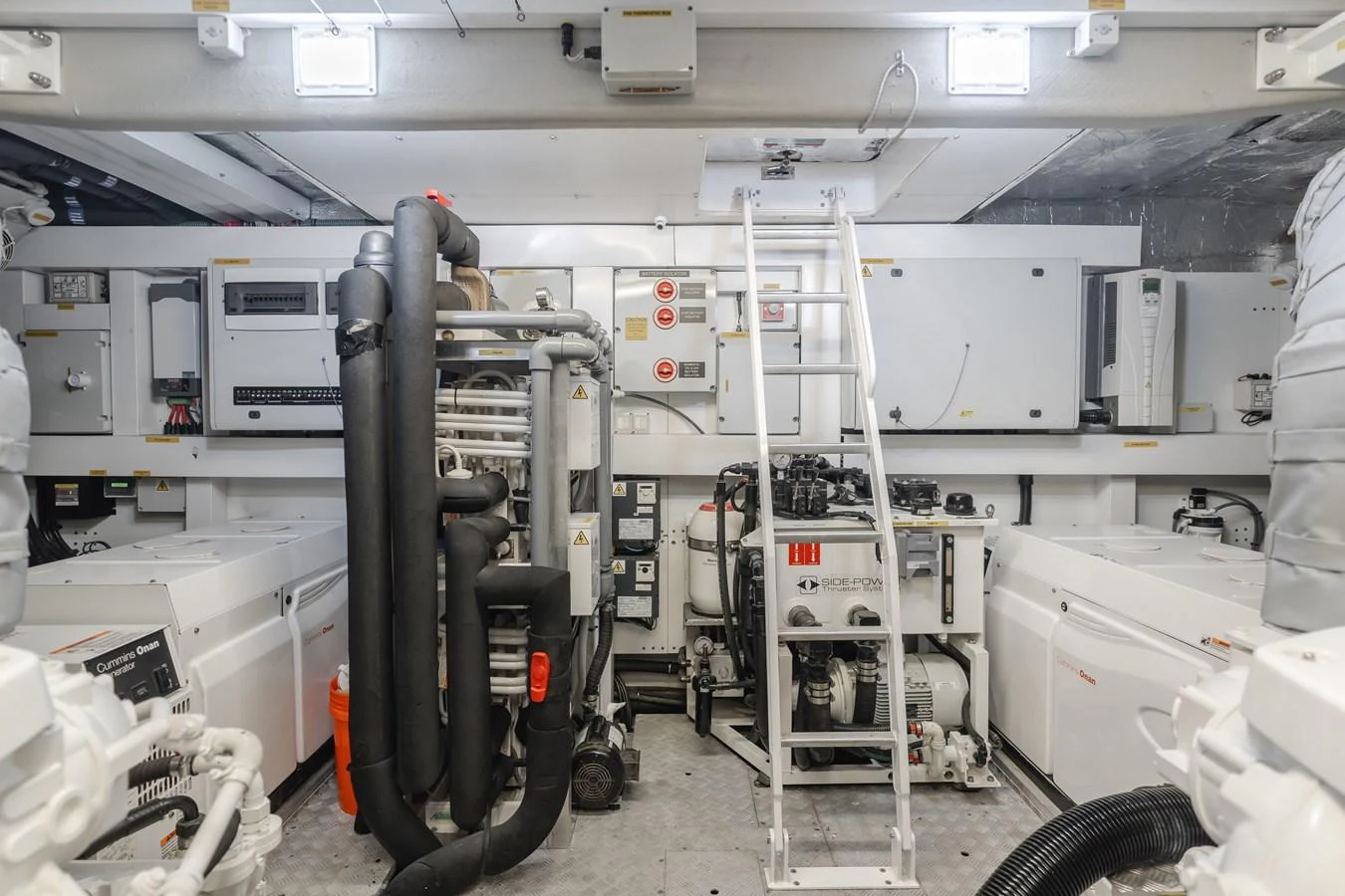 The yacht's engine room is equipped with advanced machinery and systems for optimal performance. aboard AGUA RANCHO Yacht for Sale