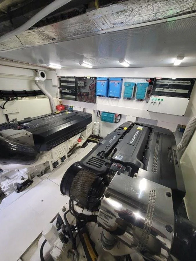 The engine room showcases powerful machinery and advanced systems for optimal performance. aboard GODSPEED Yacht for Sale