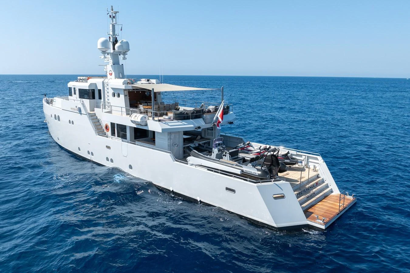 a large white boat in the water aboard PREFERENCE 19 Yacht for Sale