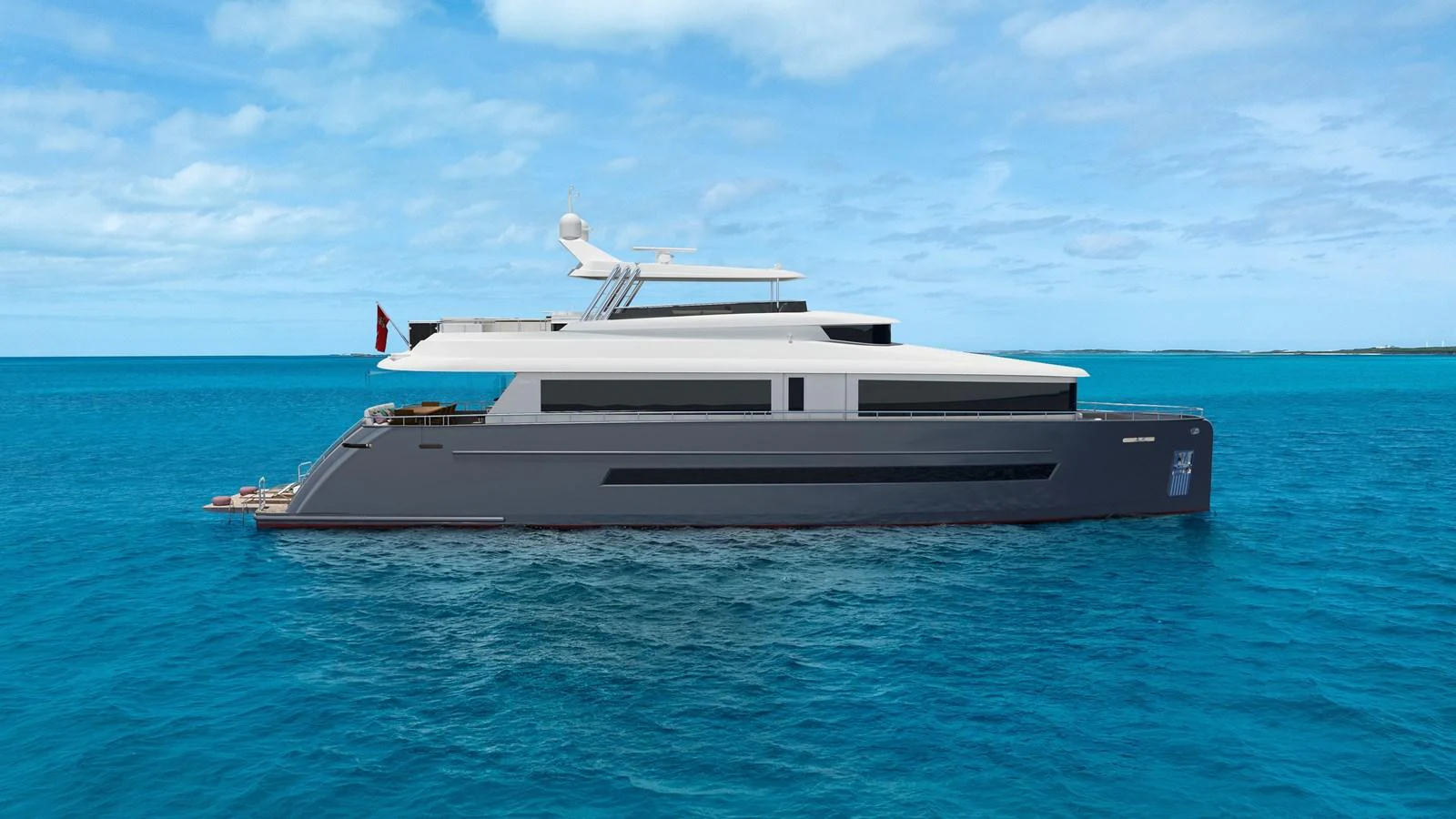A sleek and modern yacht cruising on calm blue waters under a clear sky. aboard STELLARONE ST88/01 Yacht for Sale
