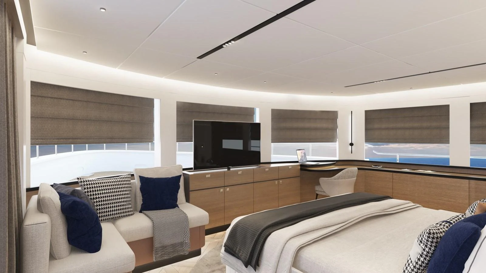 The master stateroom offers a spacious and luxurious retreat with modern furnishings and ample natural light. aboard STELLARONE ST88/01 Yacht for Sale