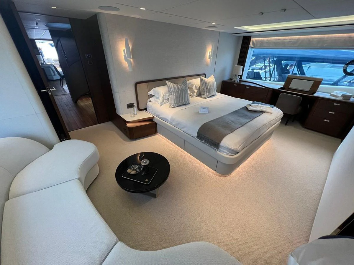 The master stateroom offers a luxurious and spacious retreat with modern furnishings and ample natural light. aboard LEILANI Yacht for Sale
