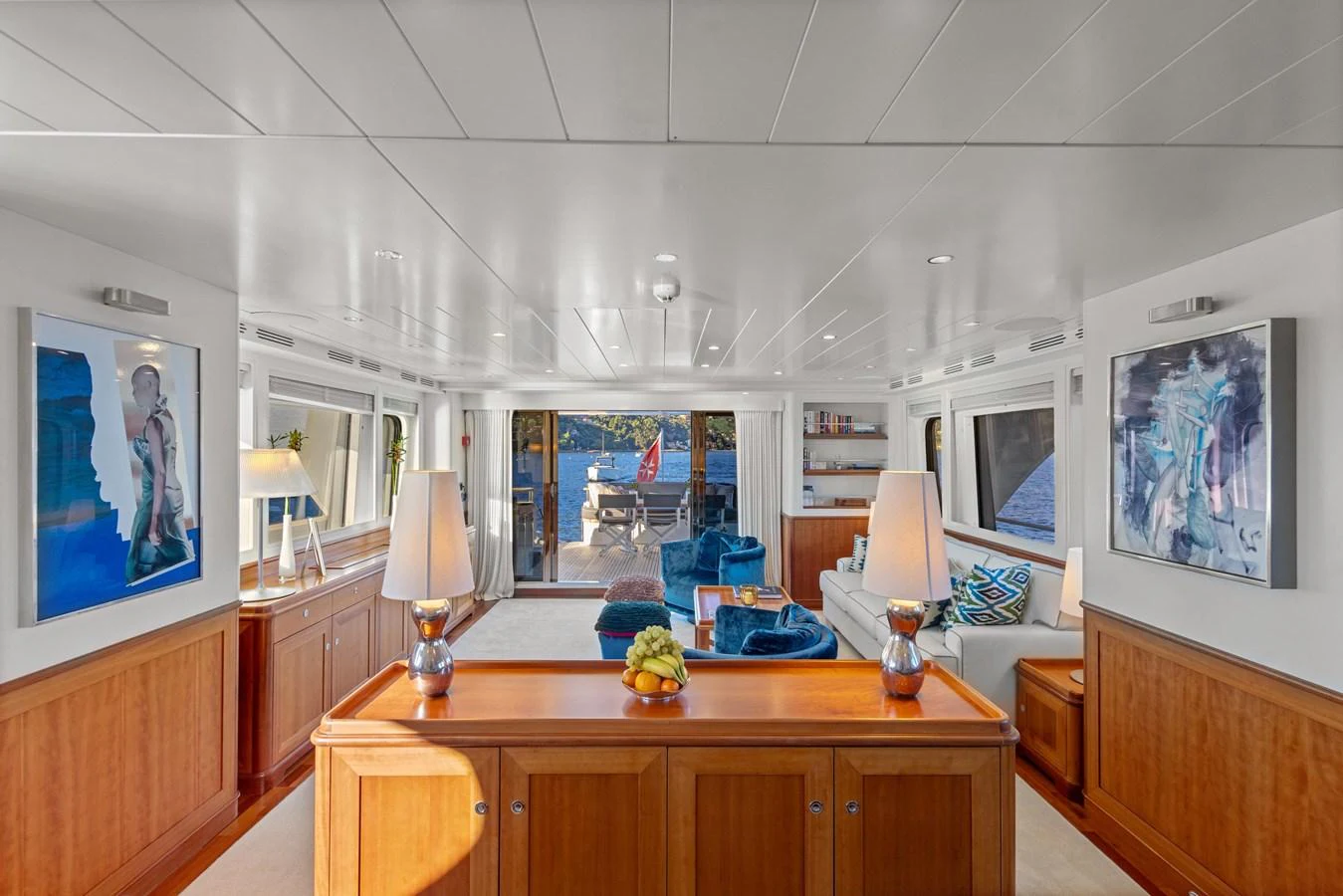a kitchen with a table and a window aboard ARCHIPELAGO Yacht for Sale