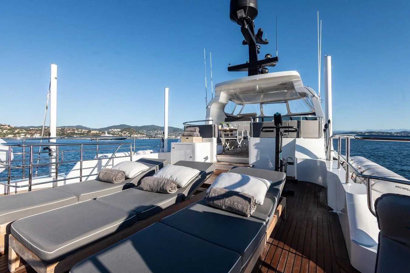 a boat on a deck aboard ARCHIPELAGO Yacht for Sale