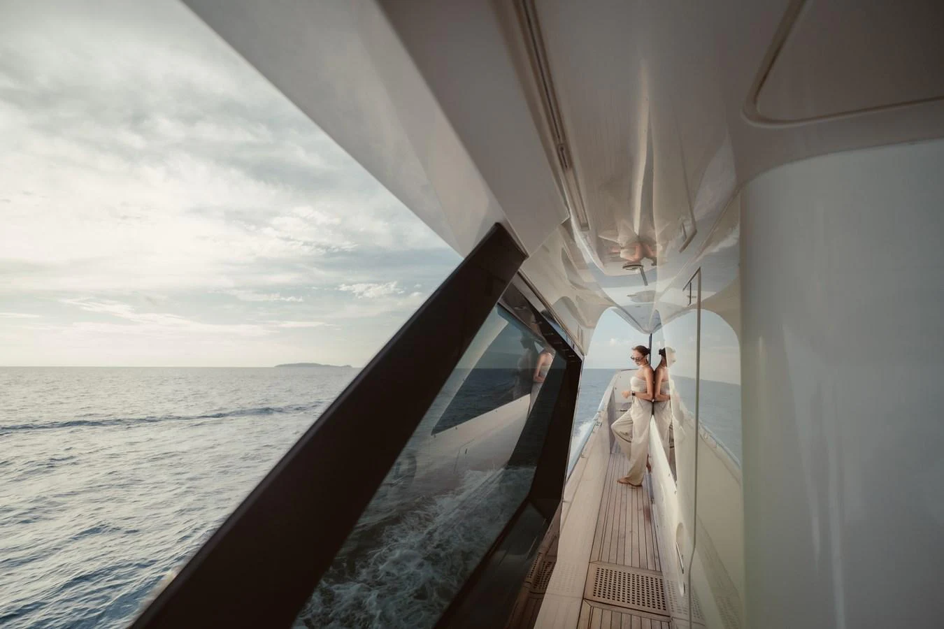 a boat with a person on it aboard MOANA Yacht for Sale