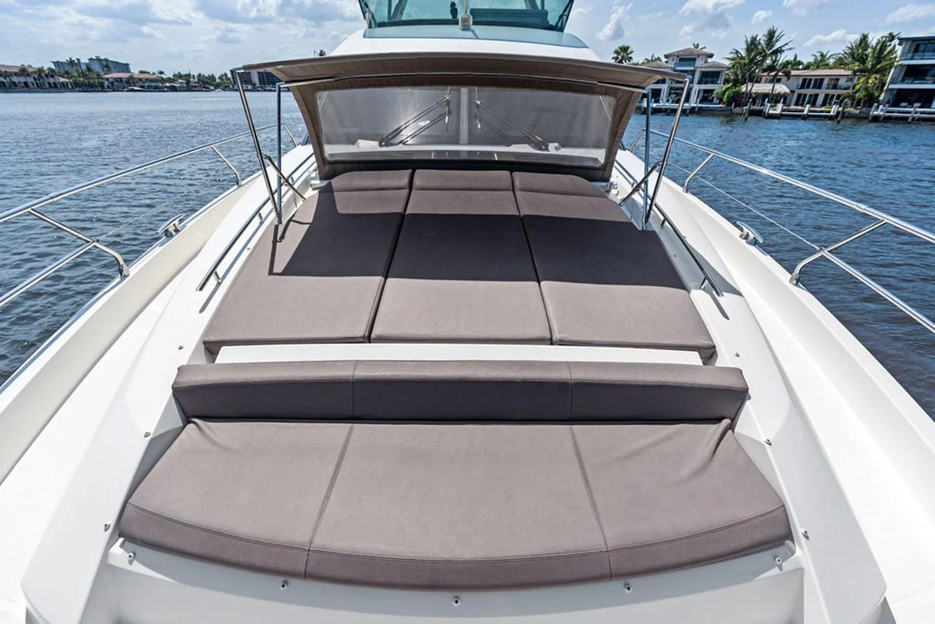 The foredeck features spacious sun pads for ultimate relaxation. aboard JOVE Yacht for Sale