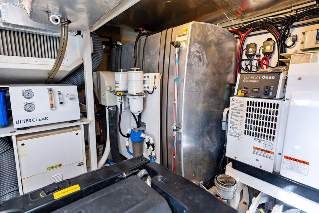 The image showcases the well-maintained engine room of the yacht, featuring advanced machinery and equipment. aboard JOVE Yacht for Sale