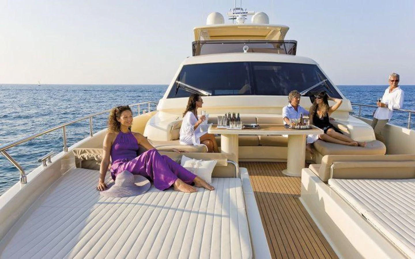 The sundeck offers a luxurious space for relaxation and socializing with ample seating and sunbathing areas. aboard CARAMEL Yacht for Sale