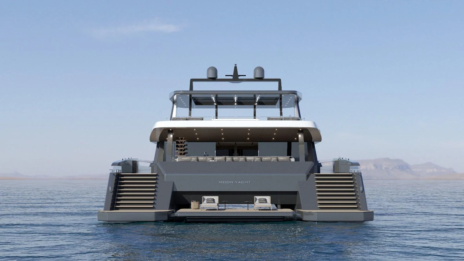 The yacht's aft deck offers a spacious and inviting area for relaxation and entertainment. aboard MOON YACHT 100 Yacht for Sale