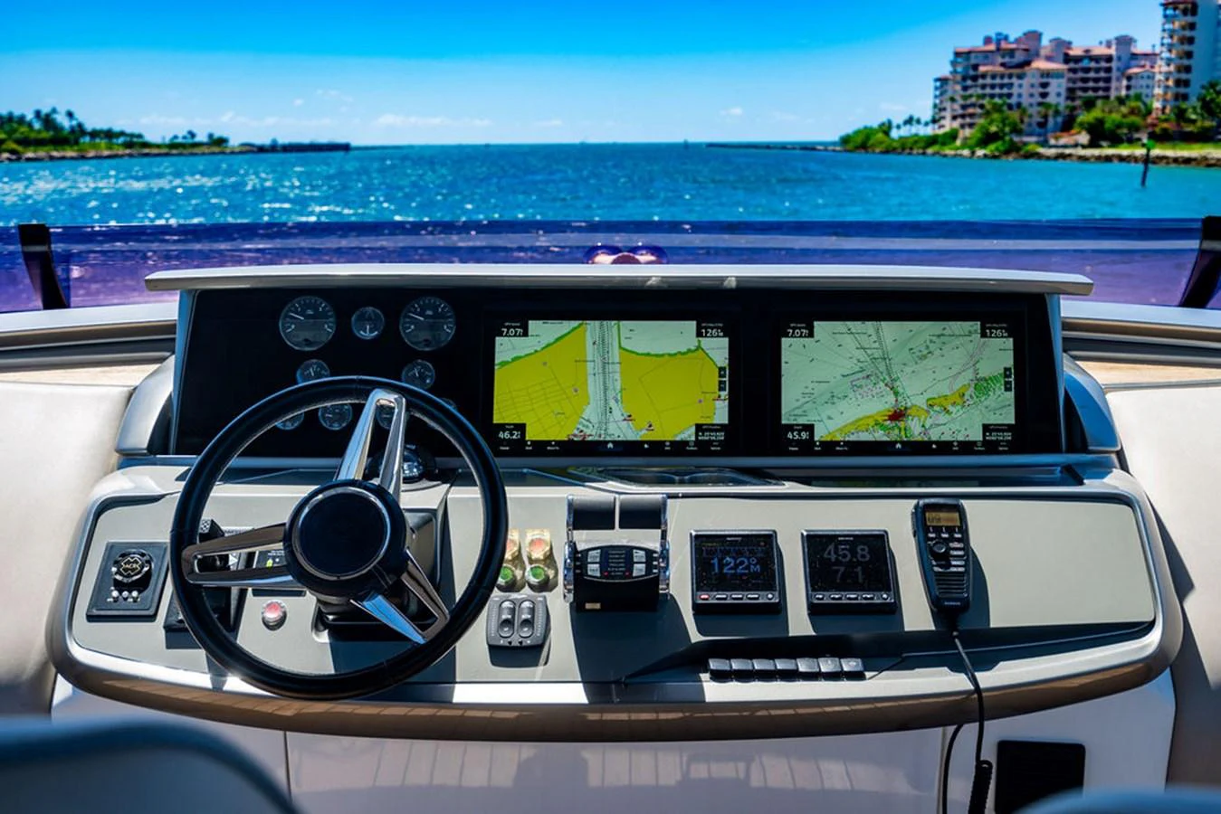 the inside of a car aboard COCOON Yacht for Sale