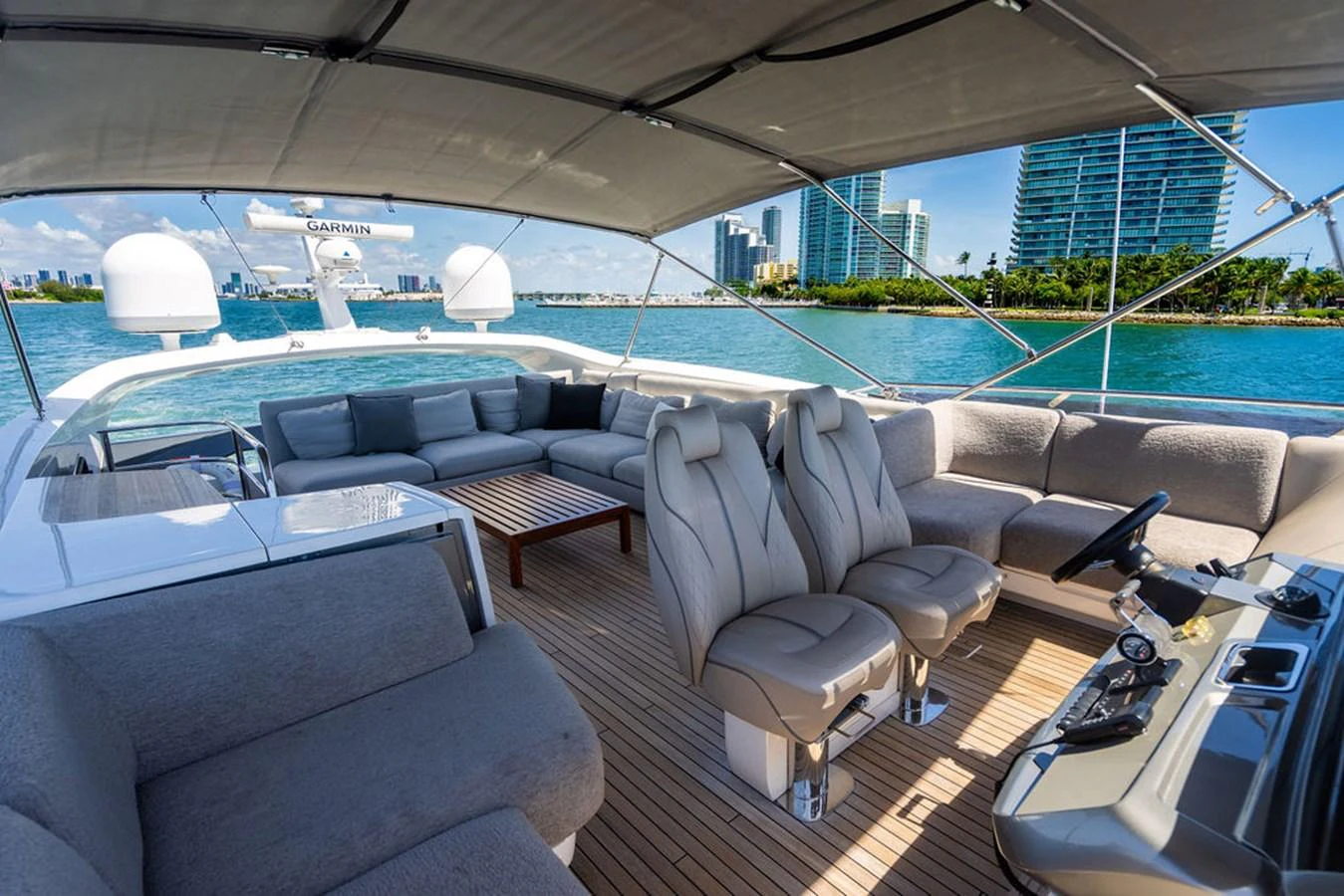 a large living room with a pool aboard COCOON Yacht for Sale