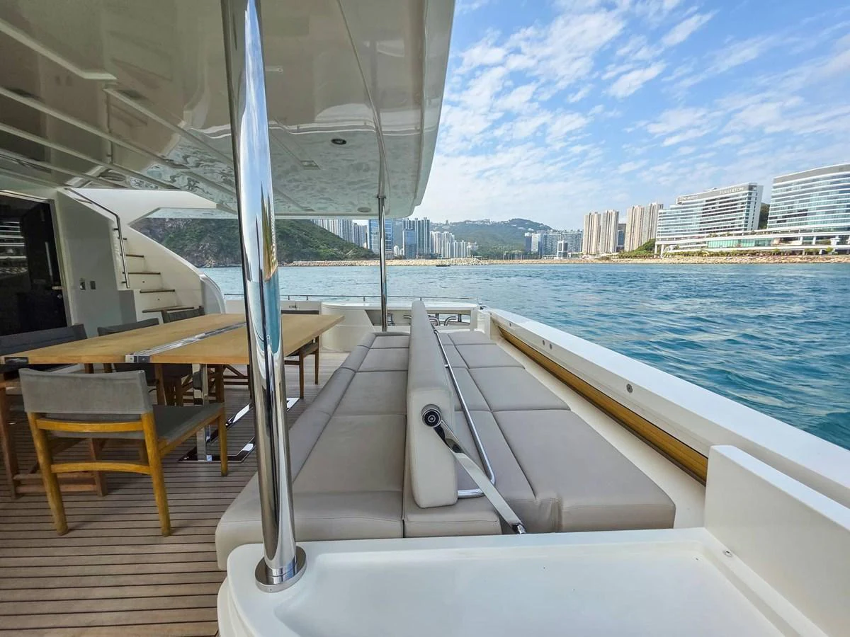 a boat on a deck aboard CUSTOM LINE 108 Yacht for Sale