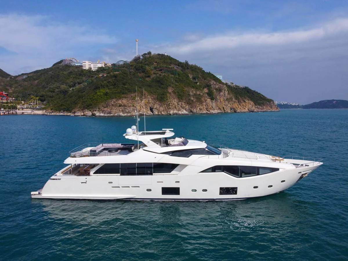 a white yacht in the water aboard CUSTOM LINE 108 Yacht for Sale