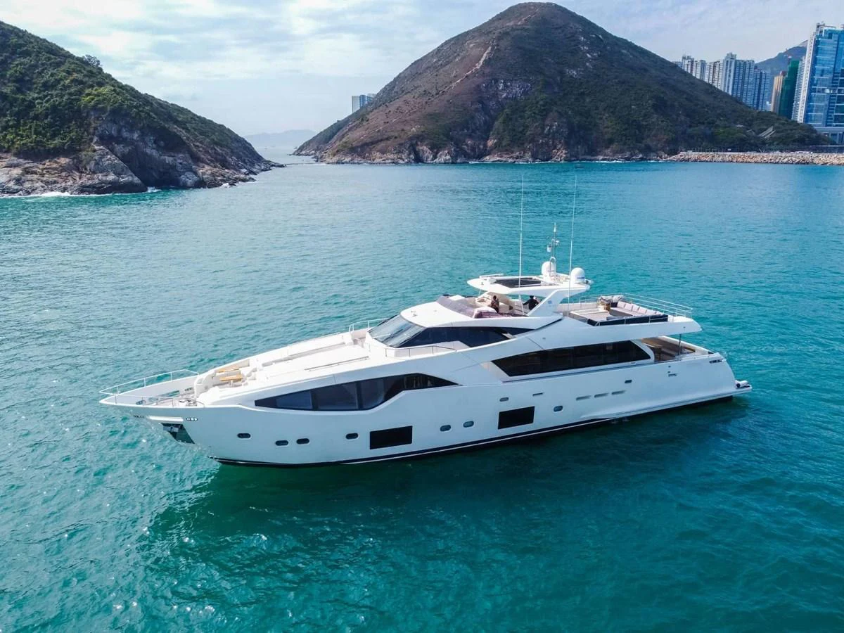 a white yacht in the water aboard CUSTOM LINE 108 Yacht for Sale
