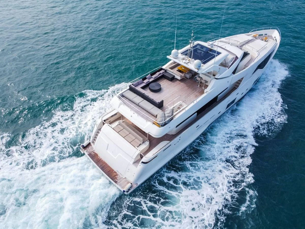a boat in the water aboard CUSTOM LINE 108 Yacht for Sale