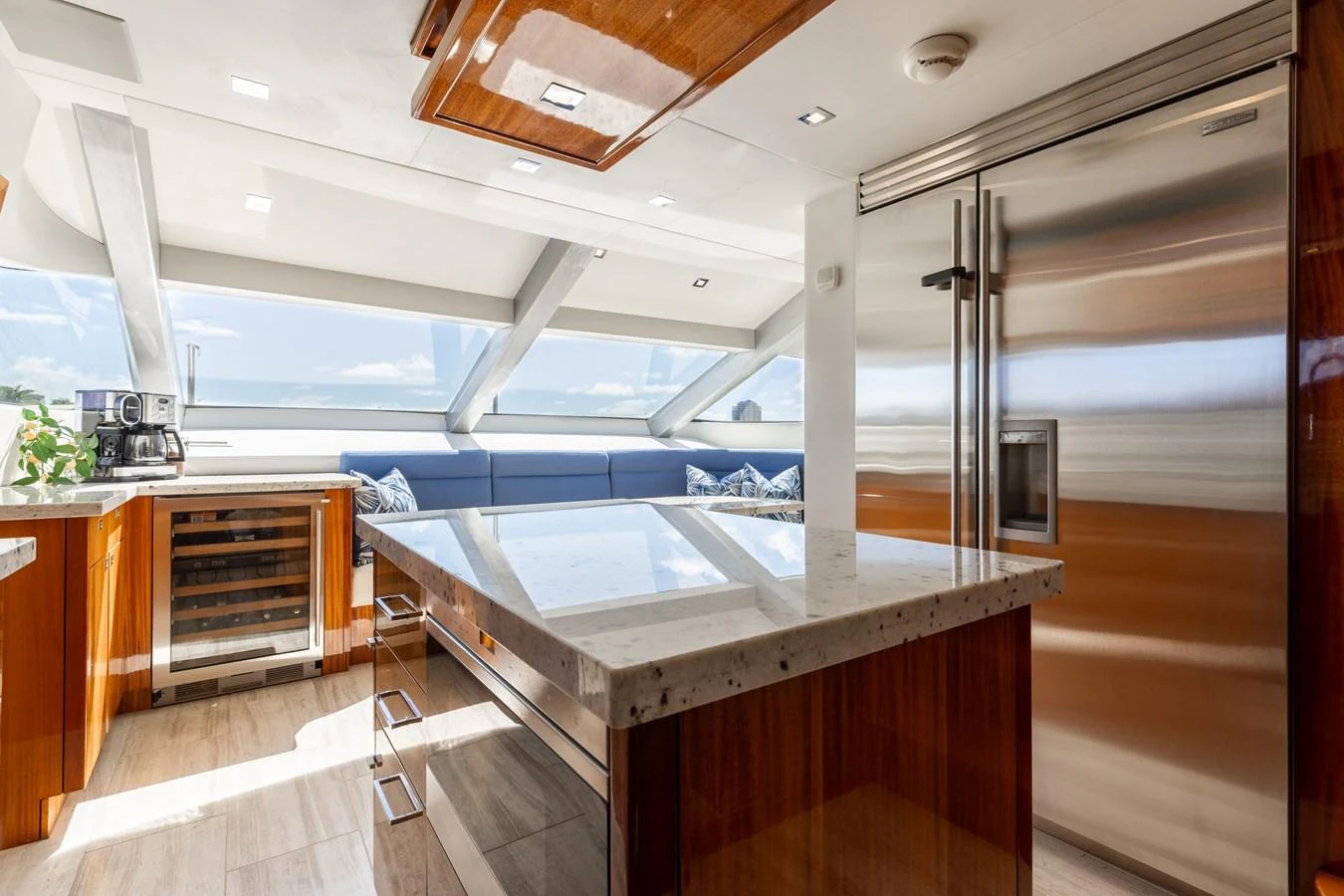 The yacht's galley features modern appliances and a spacious layout with ample natural light. aboard RITZ SEA Yacht for Sale