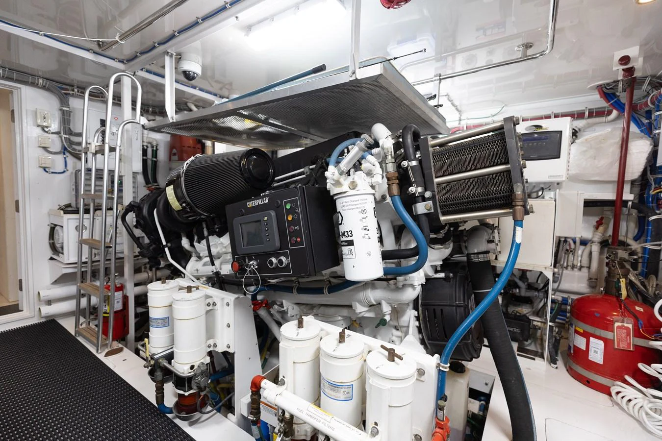 The image showcases the well-maintained engine room of the yacht, highlighting its advanced machinery and clean setup. aboard RITZ SEA Yacht for Sale