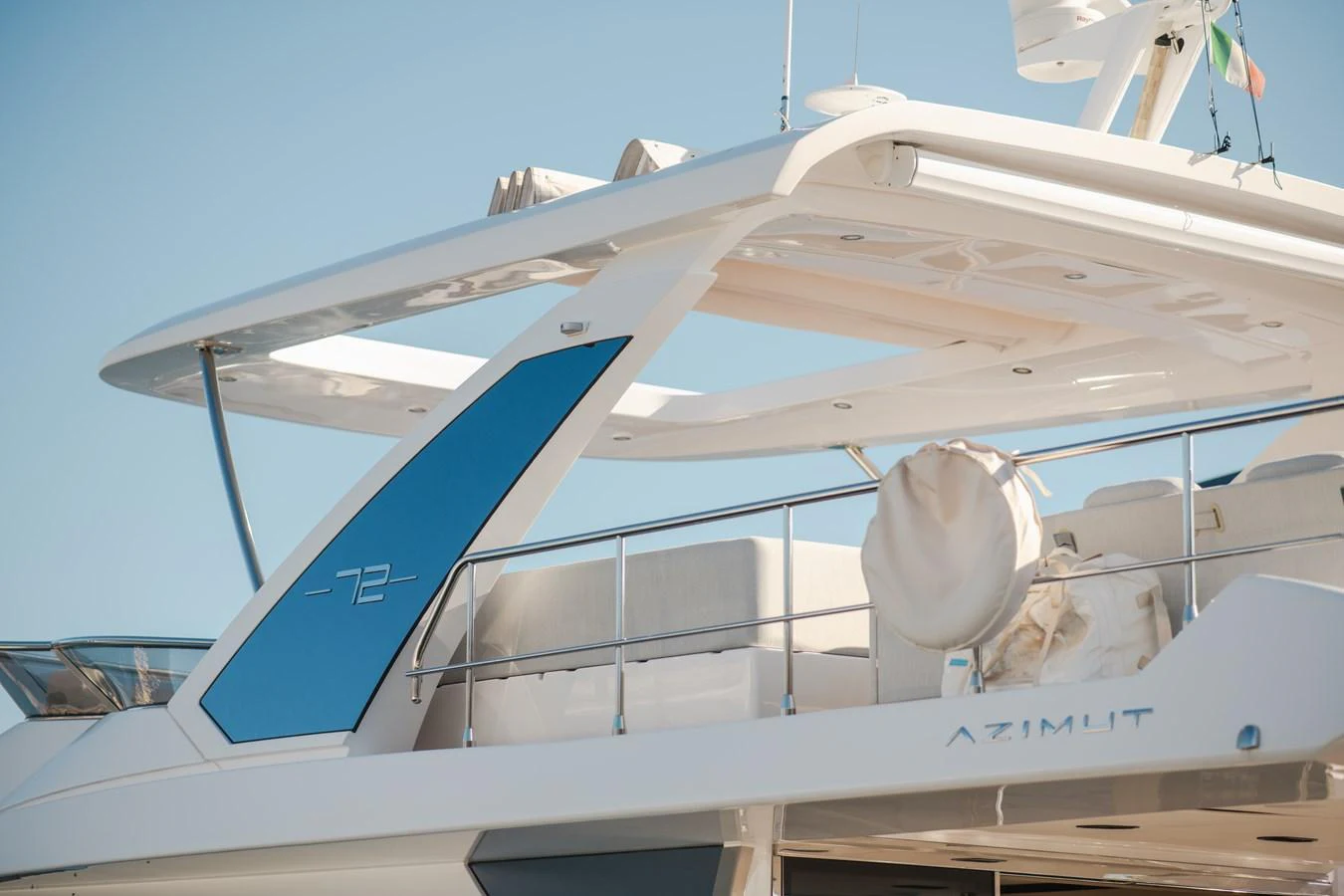 The yacht's sleek exterior showcases modern design elements and luxurious finishes. aboard HELSIE SI Yacht for Sale