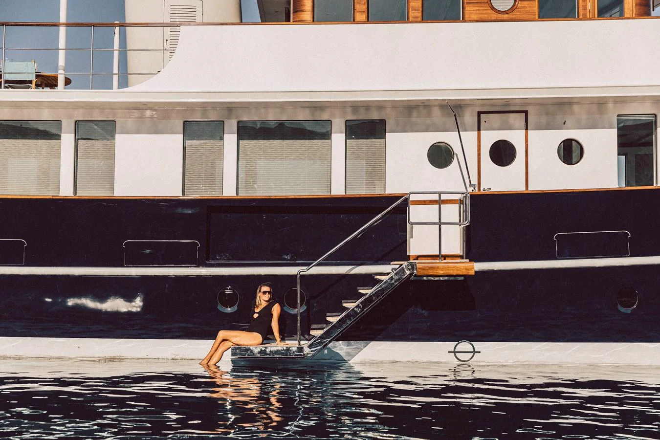 a person on a boat aboard FAR NIENTE Yacht for Sale