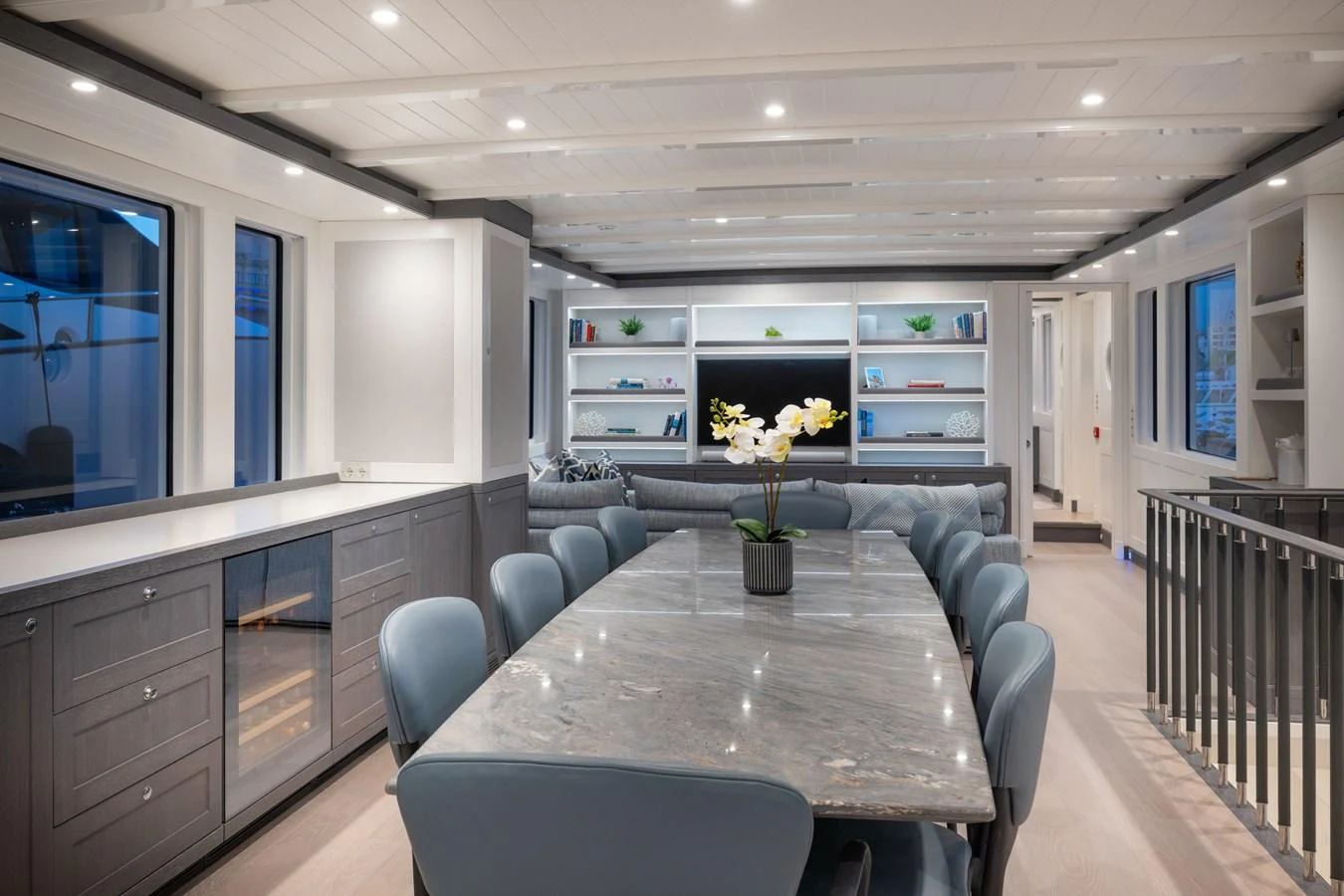 a large empty office space aboard FAR NIENTE Yacht for Sale