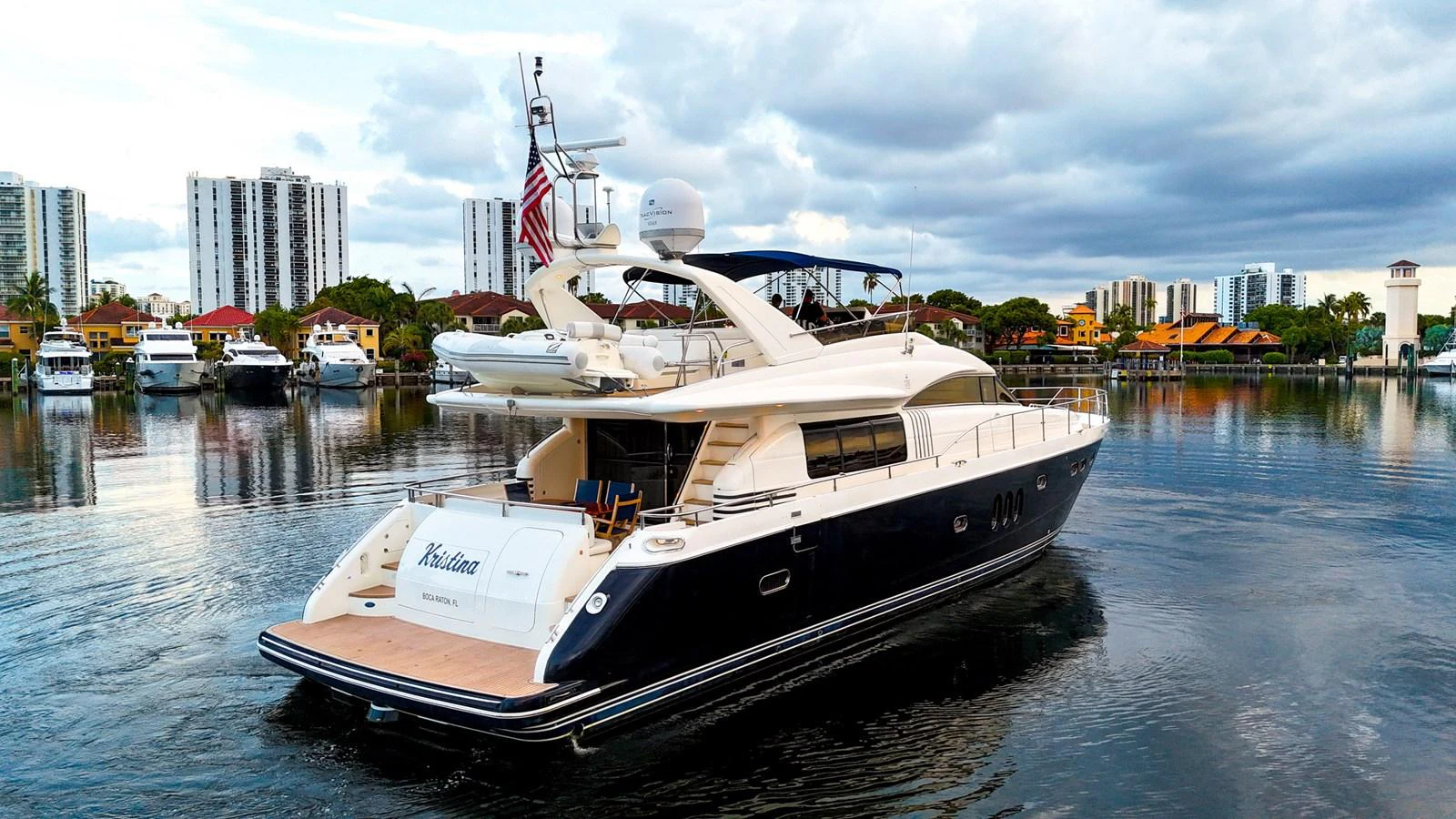 a boat in a harbor aboard ANDREA'S REVENGE Yacht for Sale