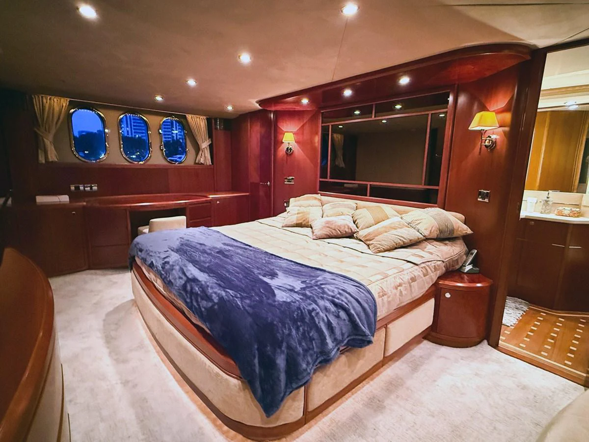 a bed in a room aboard ANDREA'S REVENGE Yacht for Sale