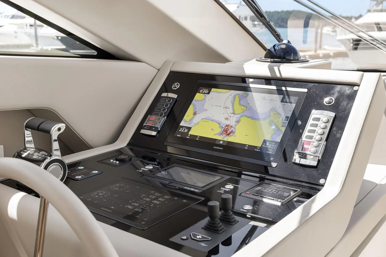 The helm station features advanced navigation and control systems for a seamless sailing experience. aboard ESSENZA Yacht for Sale