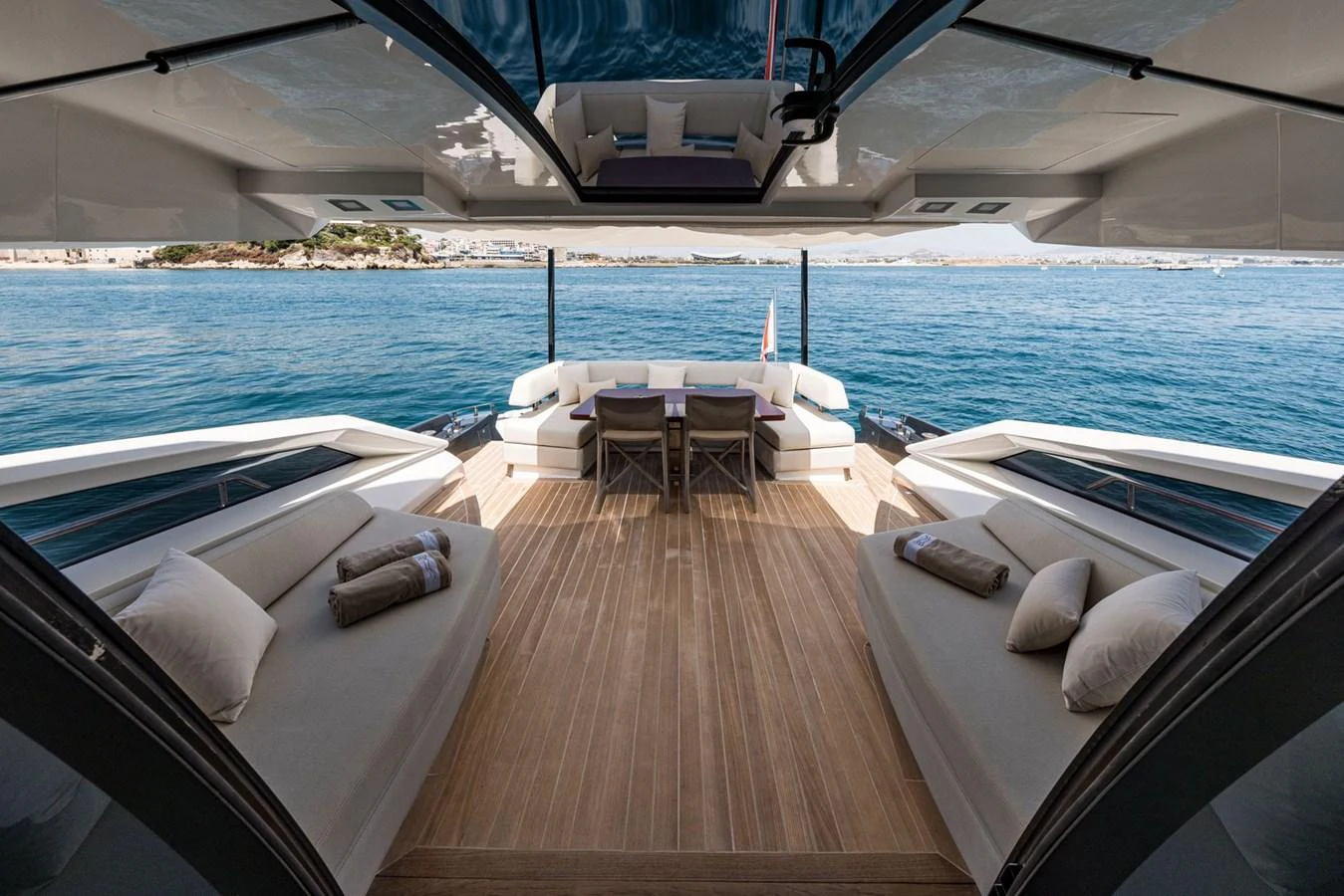 The aft deck offers a spacious and luxurious lounging area with stunning views of the water. aboard LIONESS Yacht for Sale