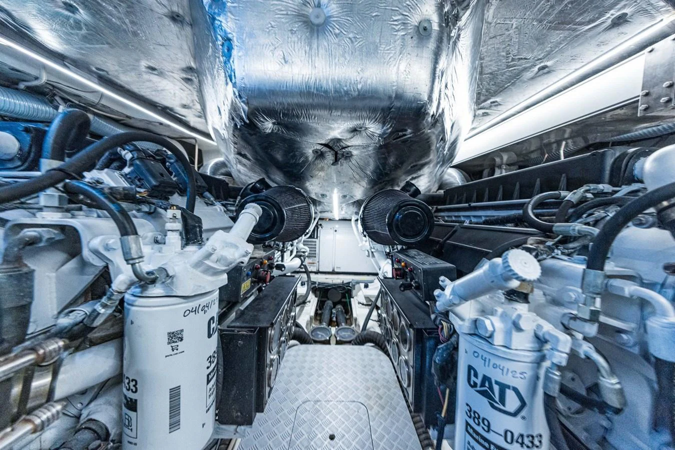 The image showcases the meticulously maintained engine room of the yacht, highlighting its advanced mechanical systems. aboard LIONESS Yacht for Sale