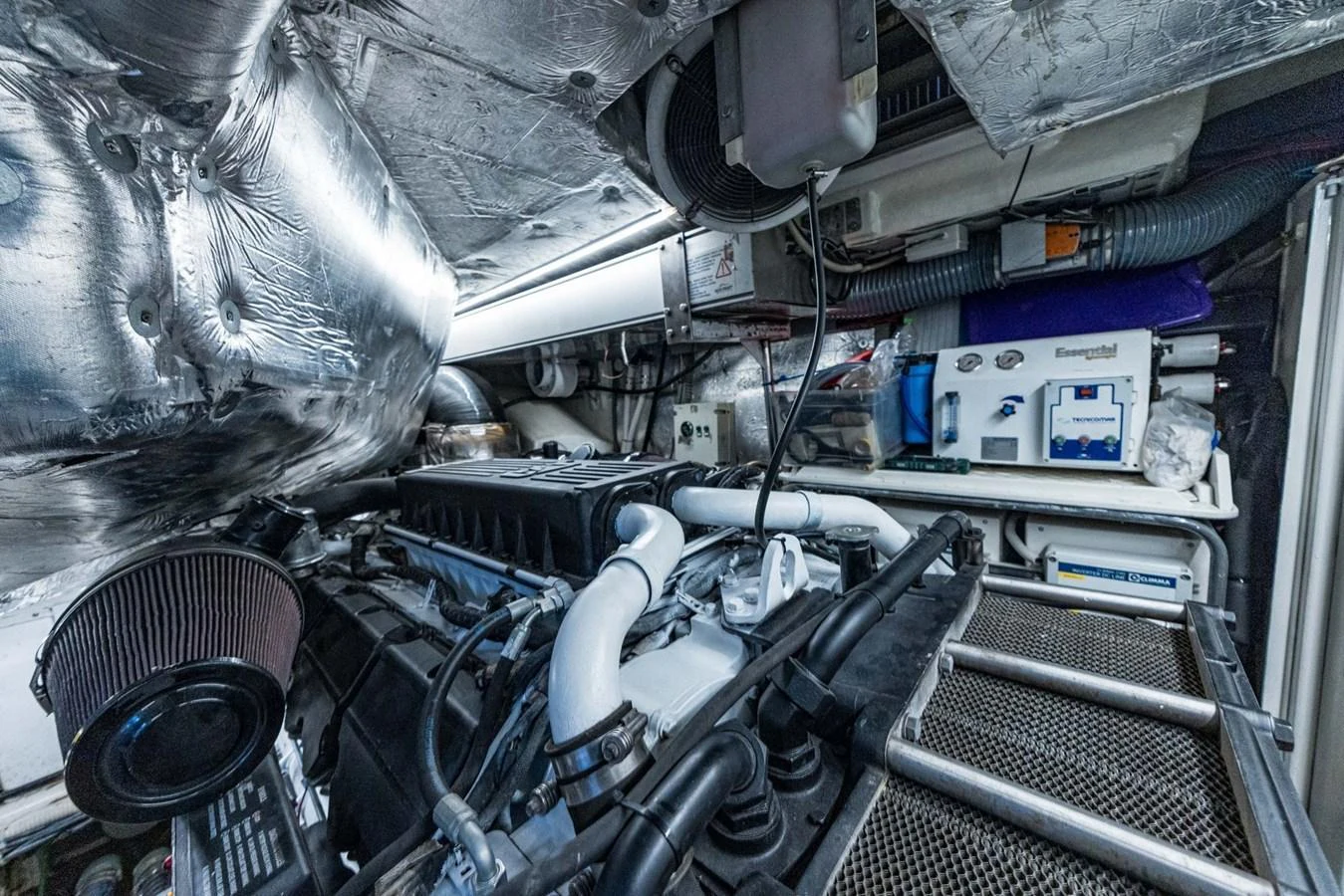 The image showcases the yacht's engine room with intricate machinery and equipment. aboard LIONESS Yacht for Sale