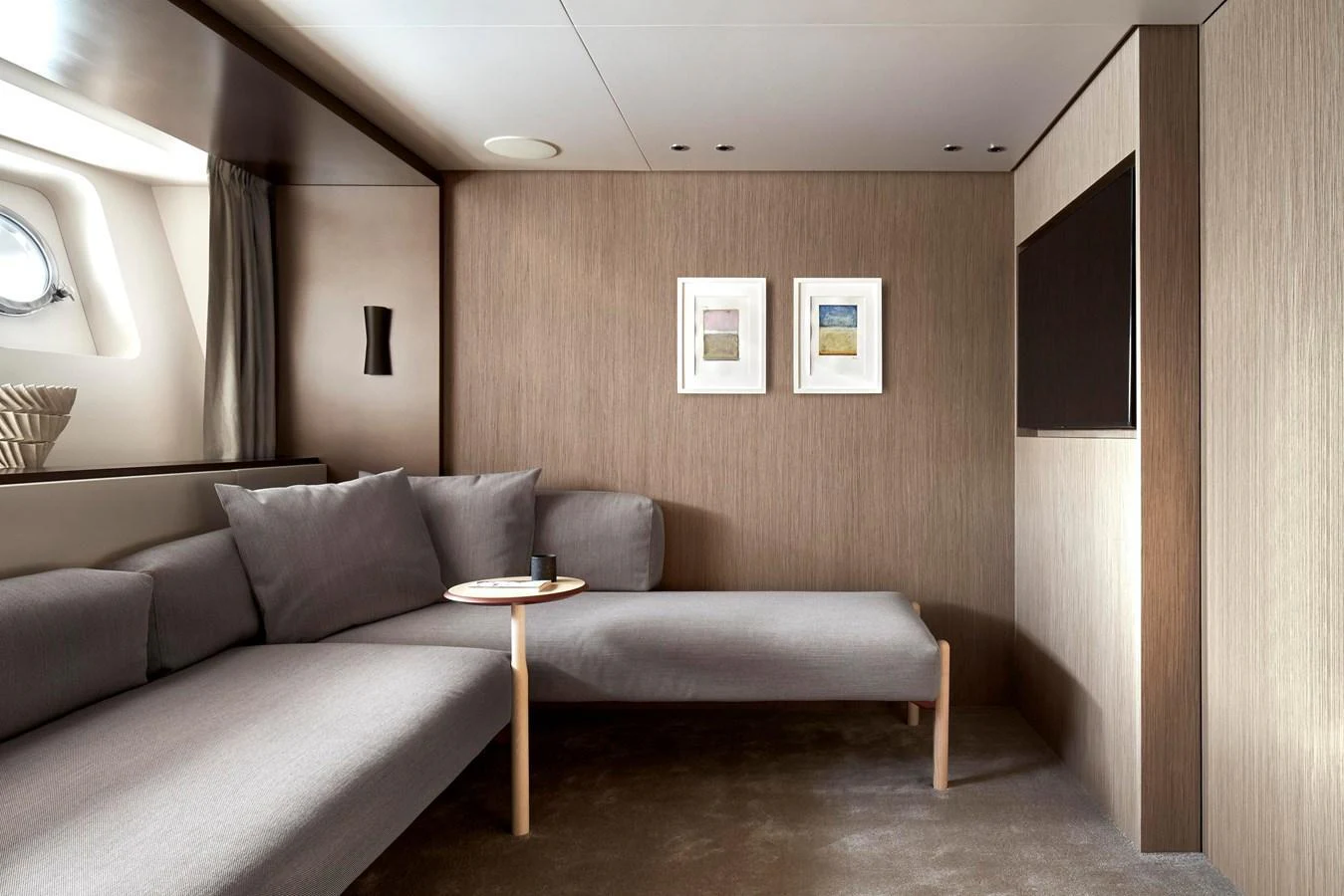 The salon features a modern and minimalist design with comfortable seating and tasteful decor. aboard SANLORENZO SD96 Yacht for Sale