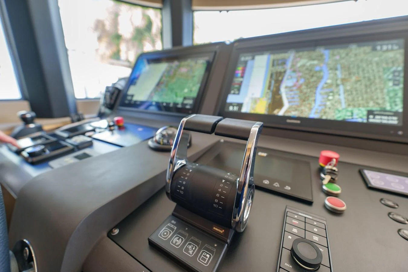 The helm station features advanced navigation and control systems for seamless yacht operation. aboard FANTASEA Yacht for Sale
