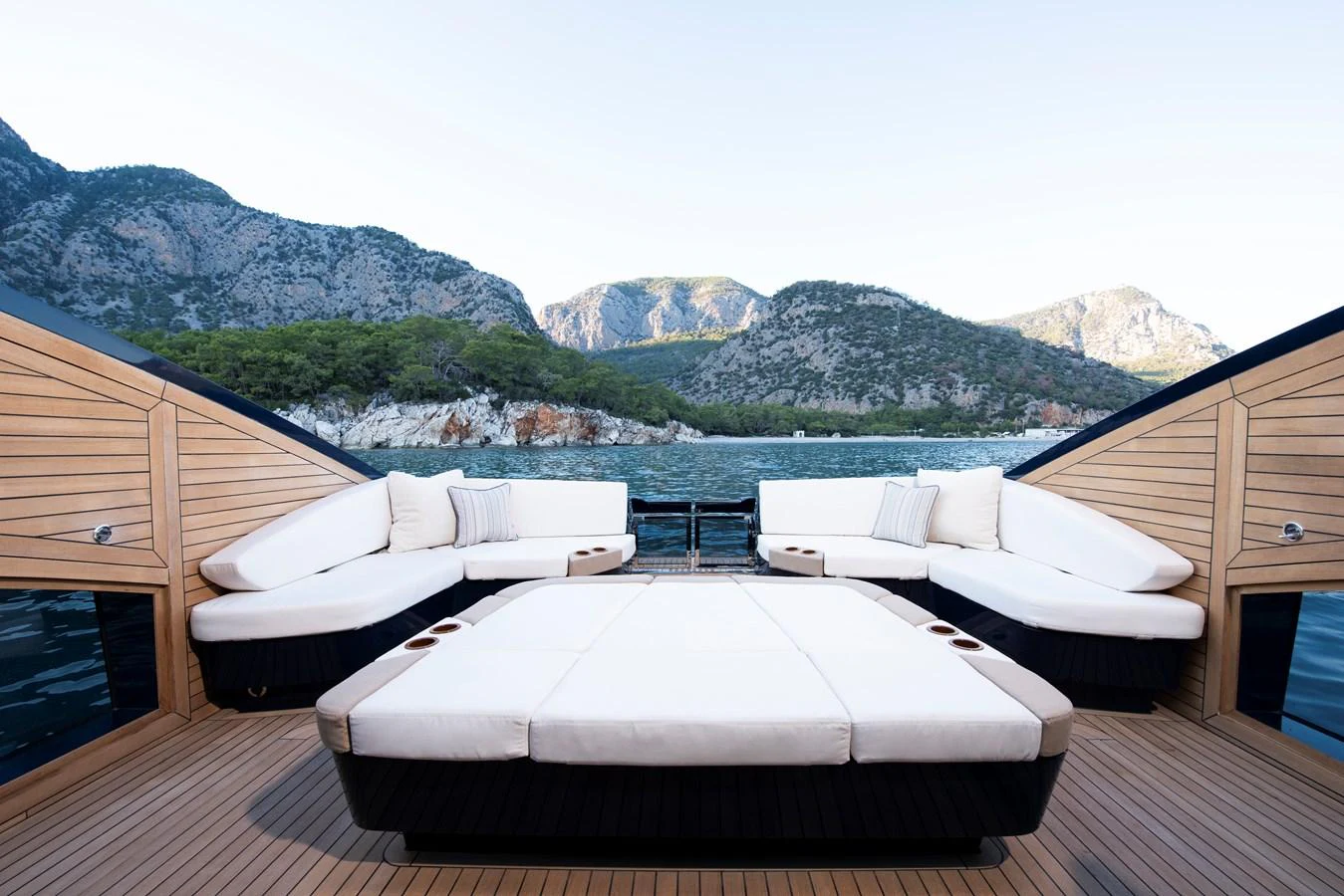 The sundeck offers a luxurious lounging area with stunning views of the surrounding landscape. aboard NEW BUILD Yacht for Sale