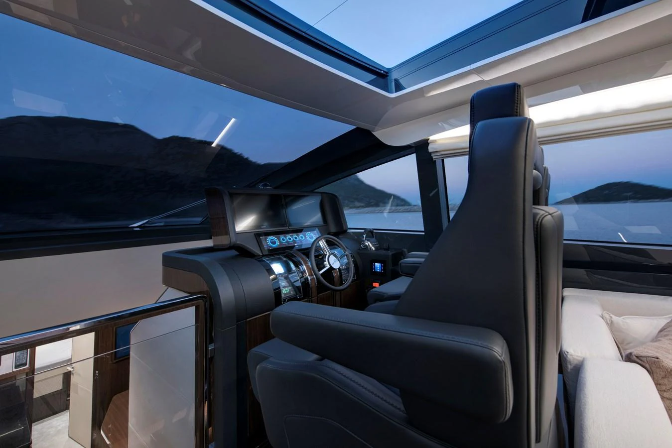 The helm station offers a sleek and modern design with panoramic views. aboard NEW BUILD Yacht for Sale