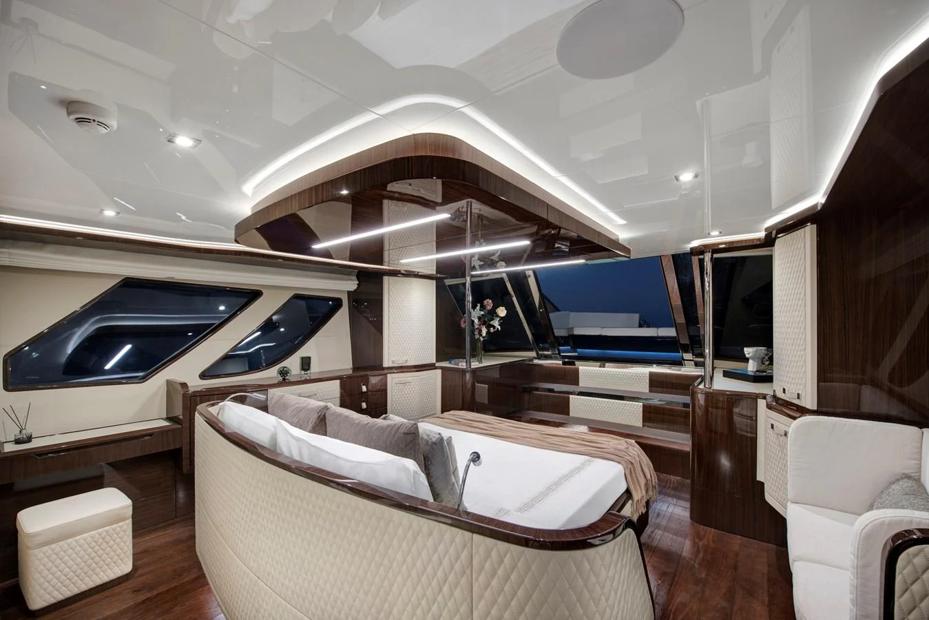 The yacht's salon features luxurious seating and modern design elements, creating an inviting and elegant atmosphere. aboard NEW BUILD Yacht for Sale