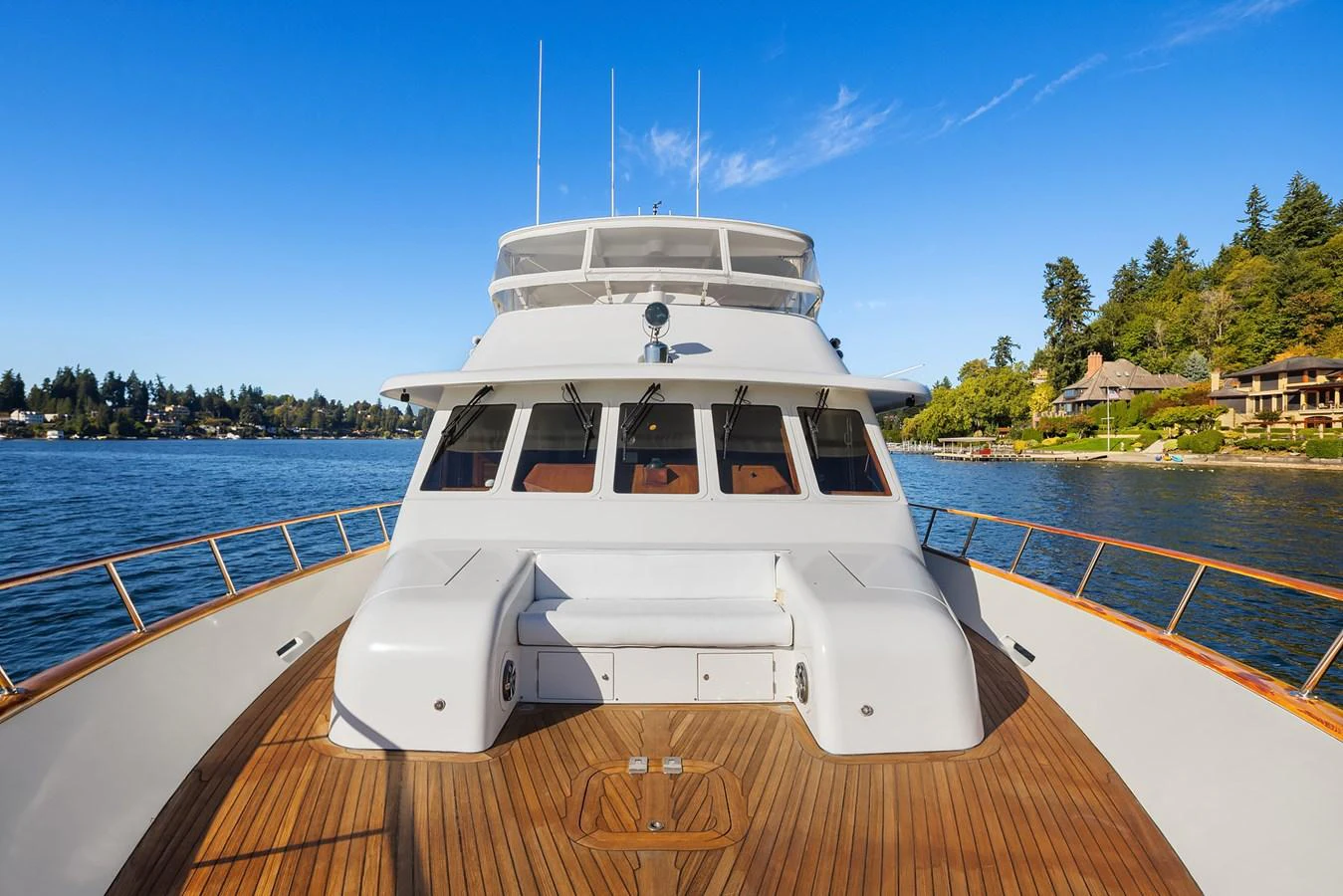 The yacht's foredeck offers a spacious and inviting area with stunning views of the surrounding waters. aboard MI AMERE Yacht for Sale