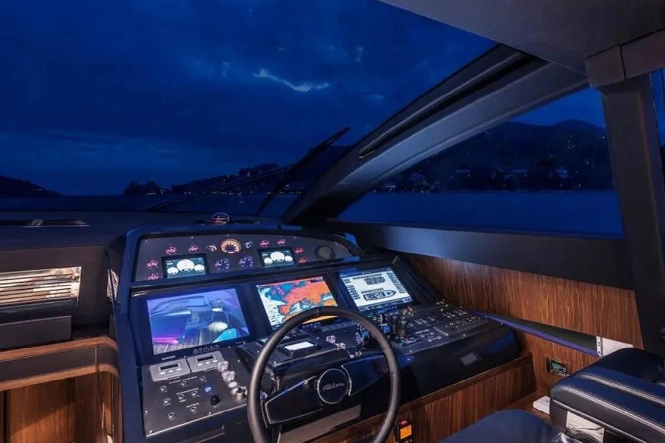 The helm station is equipped with advanced navigation systems and luxurious finishes, offering a commanding view of the surroundings. aboard ANTIOXIDANT Yacht for Sale