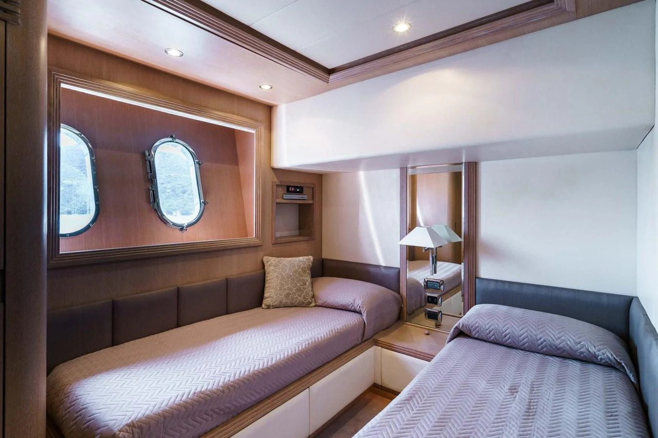 a room with two beds aboard ALLIE Yacht for Sale