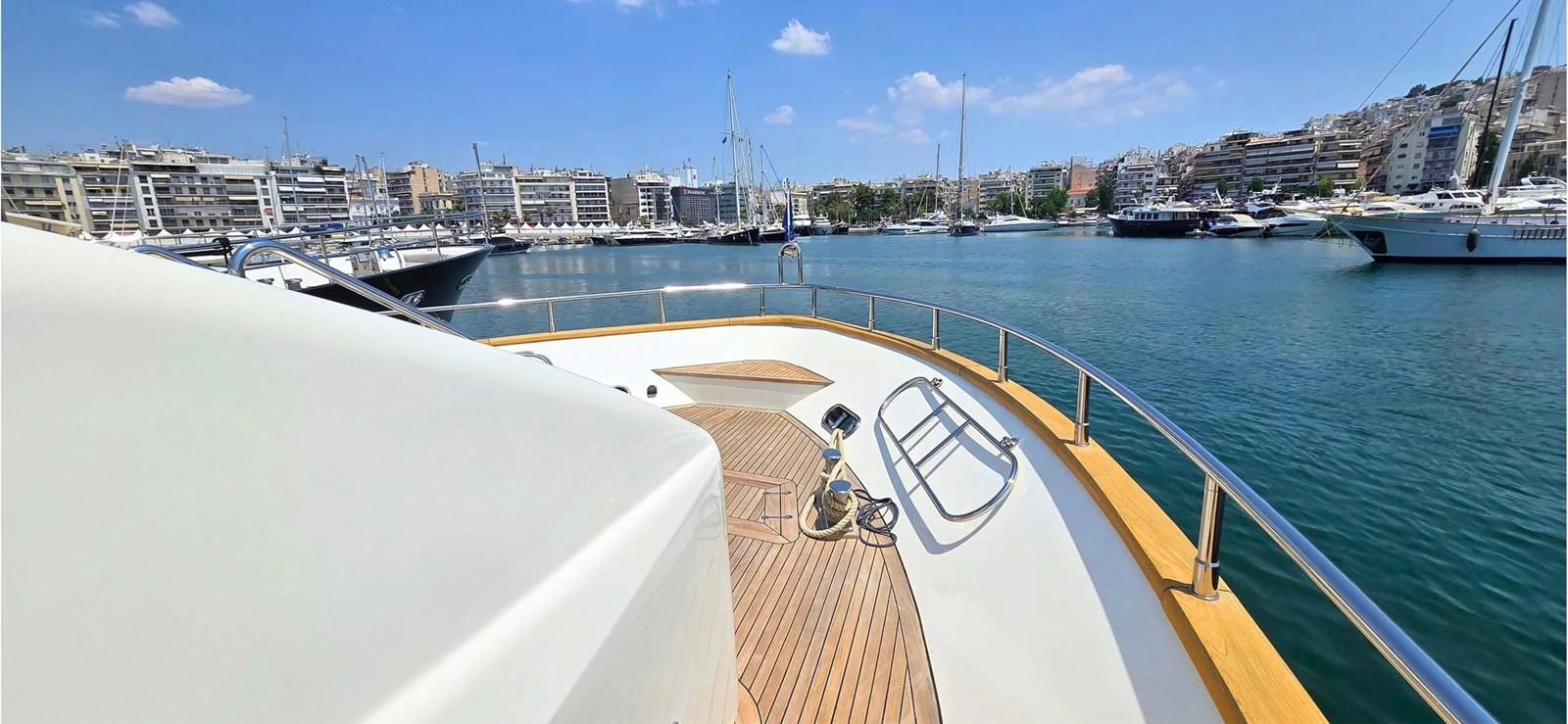 The foredeck offers a spacious area with a beautiful view of the marina. aboard BALKAN Yacht for Sale