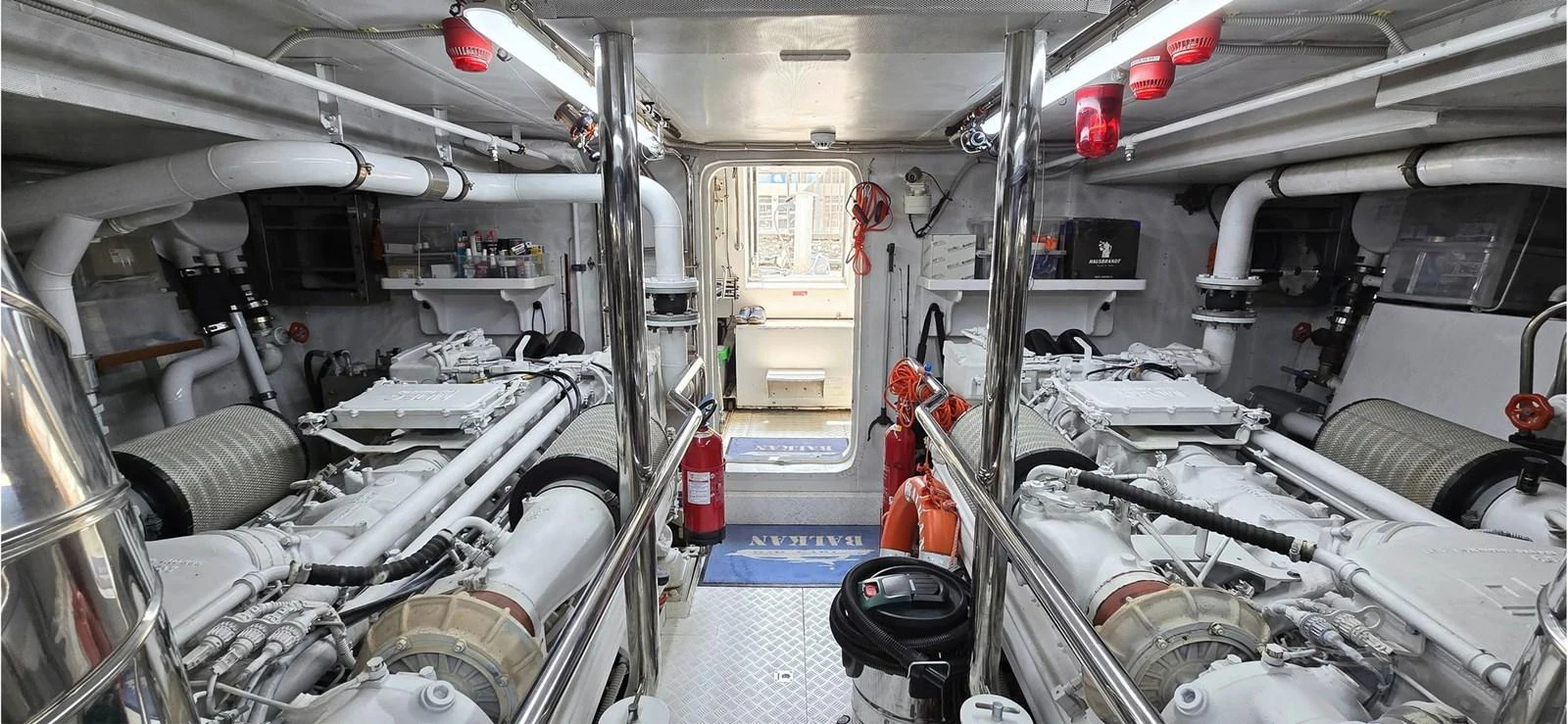 The engine room showcases the yacht's powerful and meticulously maintained machinery. aboard BALKAN Yacht for Sale