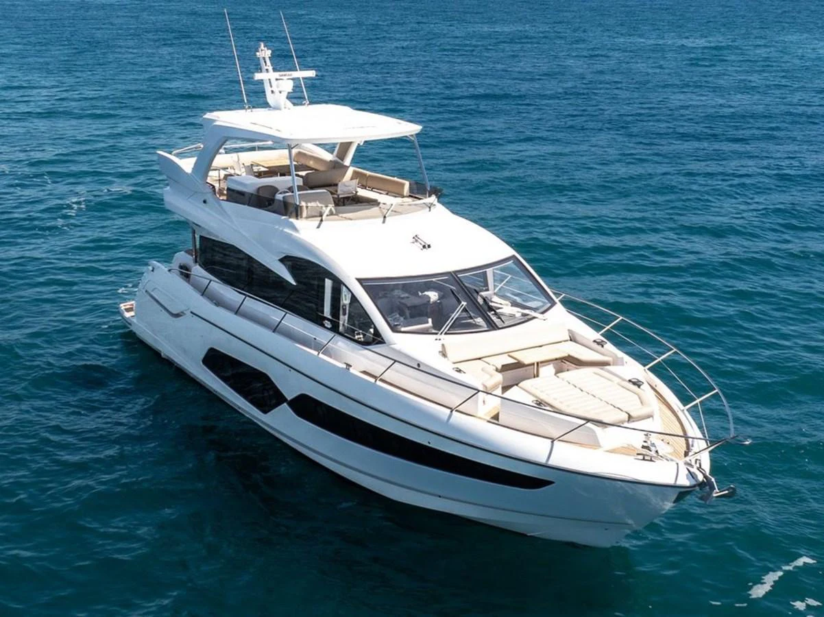 A sleek and modern yacht cruising on calm blue waters. aboard "BISHWISH" Yacht for Sale