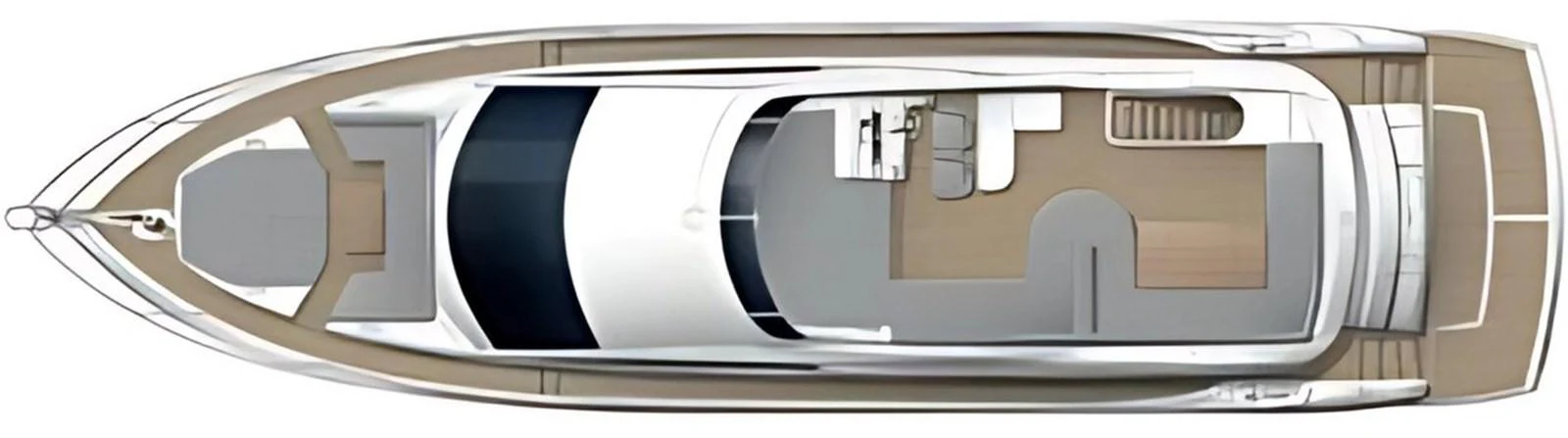 This image shows a detailed top-down view of the yacht's deck layout. aboard "BISHWISH" Yacht for Sale