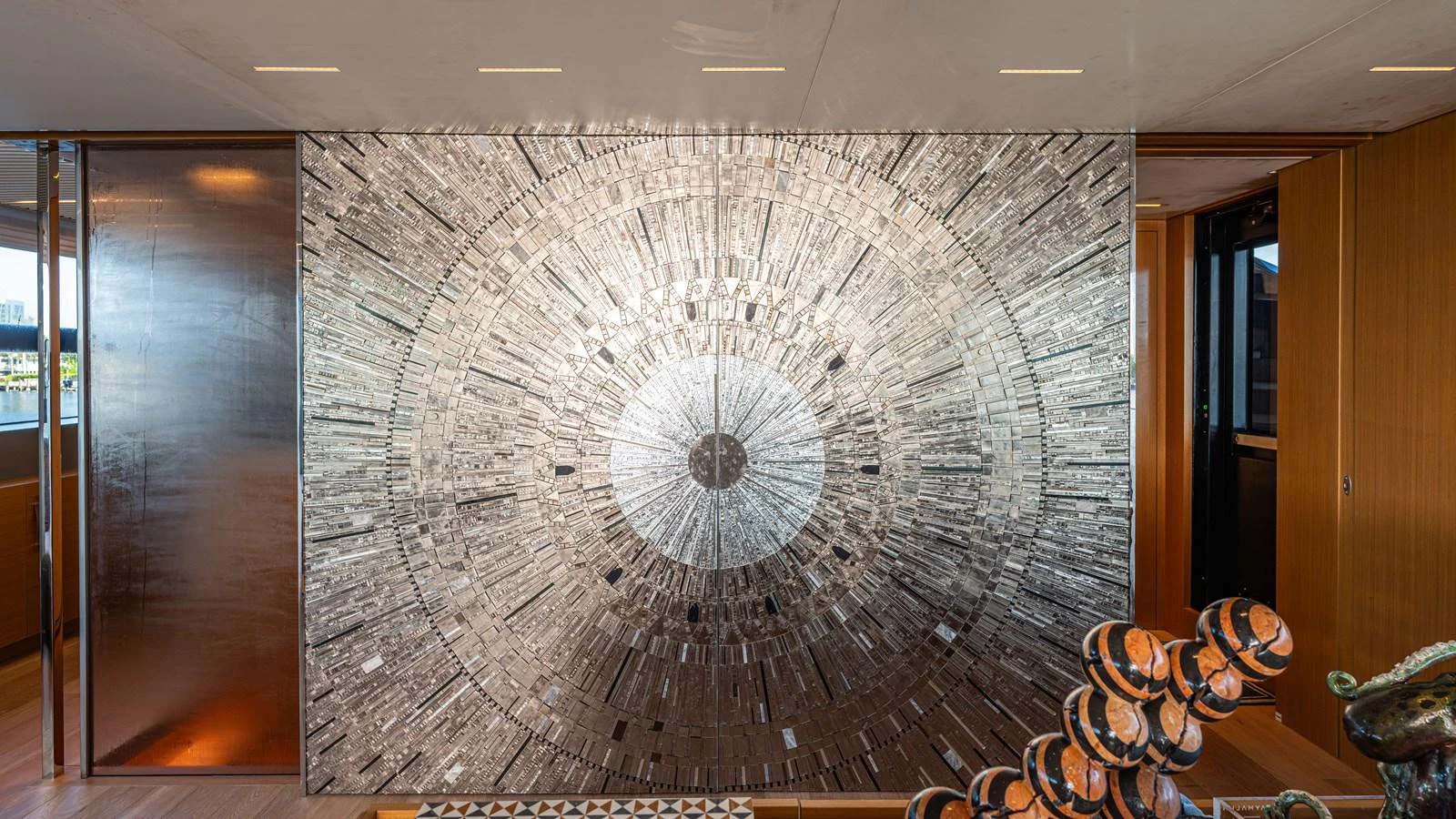 a wall with a design on it aboard SANLORENZO SL120/778 Yacht for Sale